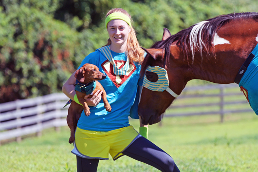 Ammo the Dachshund Super Hero and his Super Hero Pony